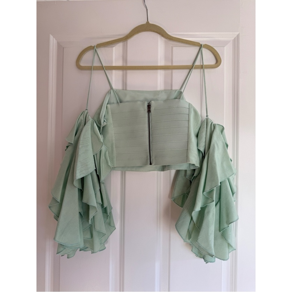 Alice + Olivia Nakia Cold Shoulder Crop Top Mint Green Size 8 - Picture 6 of 9